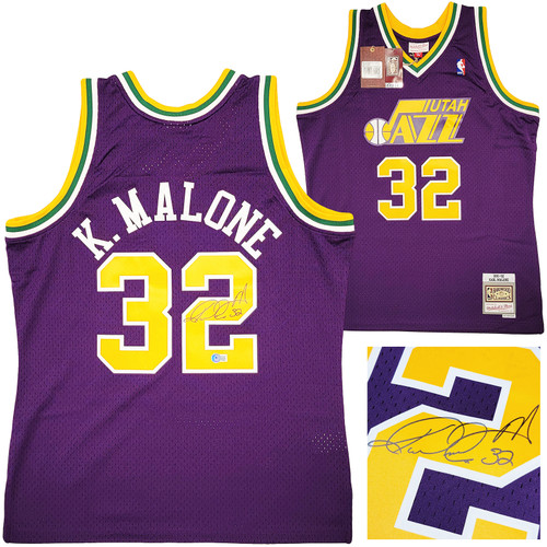Utah Jazz Karl Malone Autographed Black Authentic Mitchell & Ness Jersey  Size XL Beckett BAS Witness Stock #211877 - Mill Creek Sports