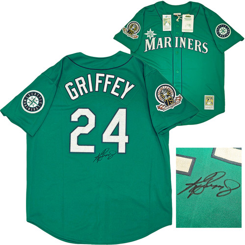 Seattle Mariners Ken Griffey Jr. Autographed Teal Authentic Mitchell & Ness  1995 Authentic Cooperstown Collection Jersey Size L Negro League Patch