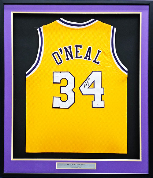 Los Angeles Lakers Shaquille Shaq O'Neal Autographed Framed White Jersey  Beckett BAS Witness Stock #214090