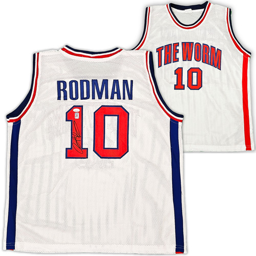 Detroit Pistons Dennis Rodman Autographed White Jersey JSA Stock #215731