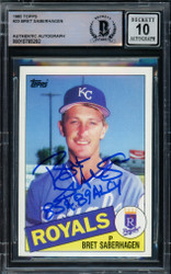 Bret Saberhagen Autographed 1985 Topps Rookie Card #23 Kansas City Royals Auto Grade Gem Mint 10 "85 & 89 AL CY" Beckett BAS Stock #216709