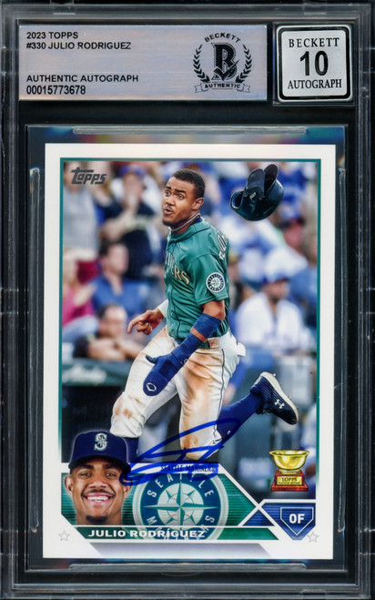 Julio Rodriguez Autographed 2022 Panini Capstone Rookie Card #14 Seattle  Mariners Auto Grade Gem Mint 10 Beckett BAS Stock #216653 - Mill Creek  Sports