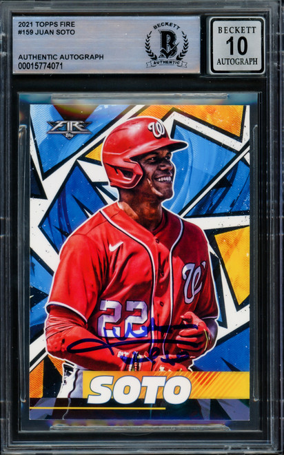 Juan Soto Autographed 2021 Topps Fire Card #159 New York Mets Auto