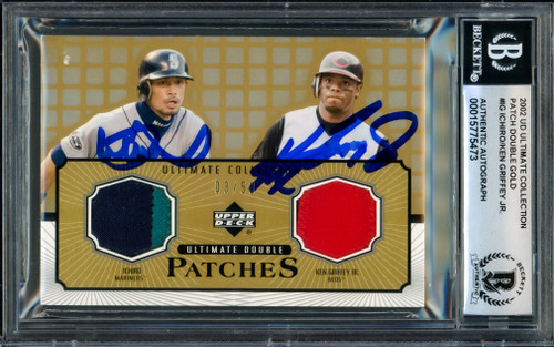 Ken Griffey Jr. u0026 Ichiro Suzuki Autographed 2002 Upper Deck Ultimate  Collection Double Patches Card #DP-IG Auto Grade Gem Mint 10 With Game Used  Jersey #3/50 Beckett BAS #15775473 - Mill Creek Sports