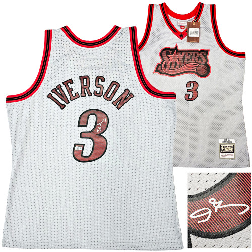 Allen Iverson Autographed Denver Mitchell & Ness White Basketball Jersey (XL) - BAS