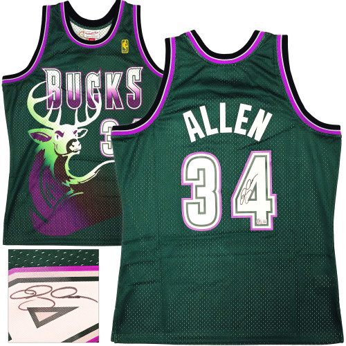 Milwaukee Bucks Ray Allen Autographed Green Authentic Mitchell