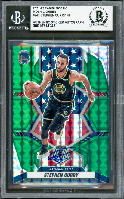 Stephen Curry Autographed 2021-22 Panini Mosaic Green Prizm