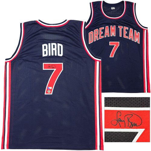 Team USA Larry Bird Autographed Blue Basketball Jersey Beckett BAS