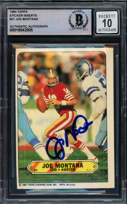 Joe Montana Autographed 1983 Topps Sticker Card #21 San
