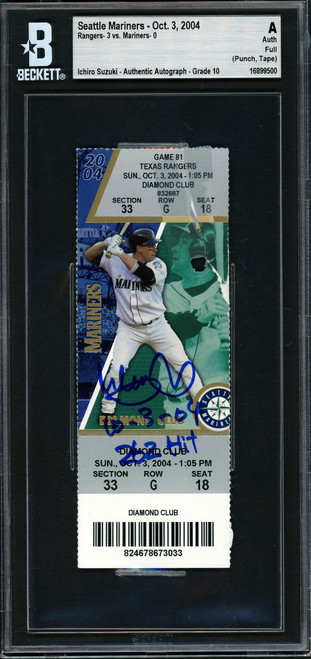 Ichiro Suzuki Autographed October 3rd, 2004 Ticket Seattle