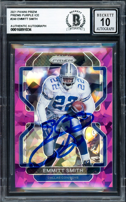 Emmitt Smith Autographed 2021 Panini Prizm Prizms Purple Ice Card