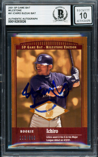 Ichiro Suzuki Autographed 2001 SP Game Bat Milestone Rookie
