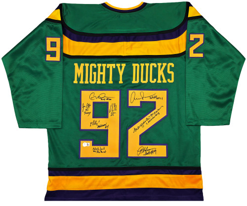 The Mighty Ducks Cast Autographed Green Hockey Sweater Jersey With