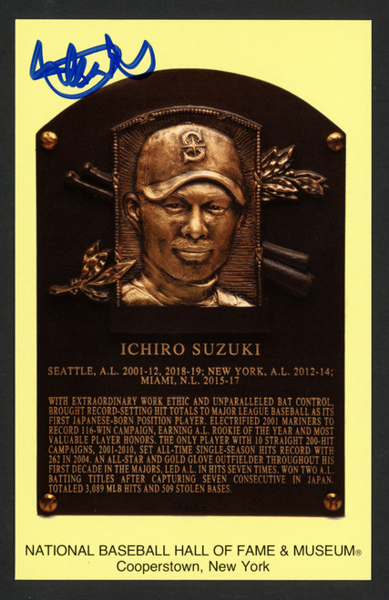 Ichiro Suzuki Autographed Hall of Fame HOF Plaque Postcard Seattle