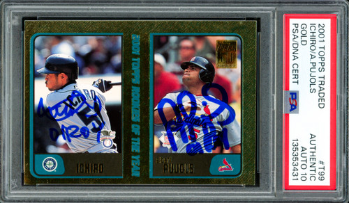 Ichiro Suzuki & Albert Pujols Autographed 2001 Topps Traded Gold