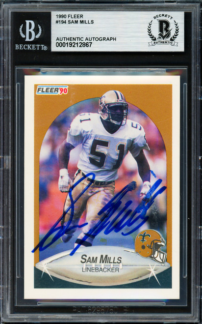 Sam Mills Autographed 1990 Fleer Card #194 New Orleans Saints