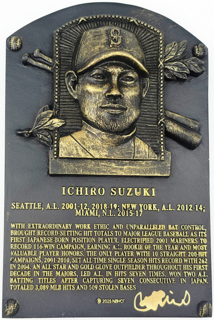 Ichiro Suzuki Autographed Replica Hall of Fame HOF Plaque Seattle