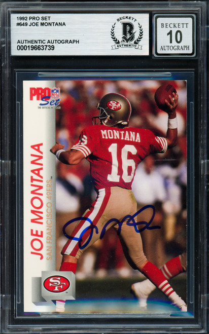 Joe Montana Autographed 1992 Pro Set Card #649 San Francisco 49ers