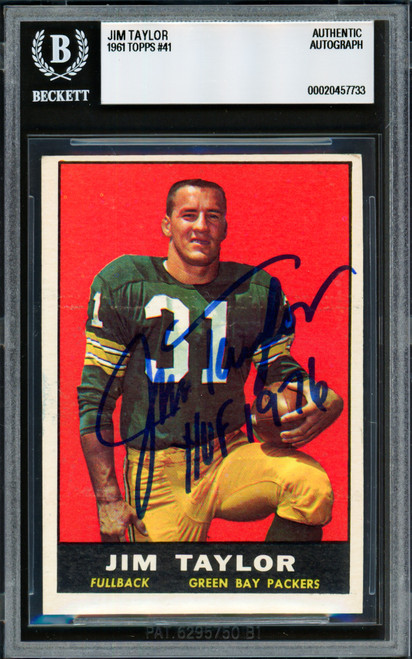 Jim Taylor Autographed 1961 Topps Card #41 Green Bay Packers