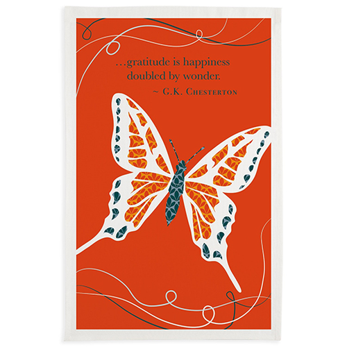 Gratitude Butterfly Printed Dishtowel