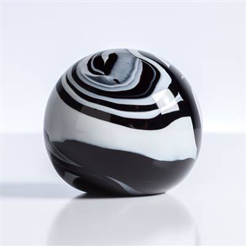 Swirl Black/ White 4” Glass Ball Paperweight