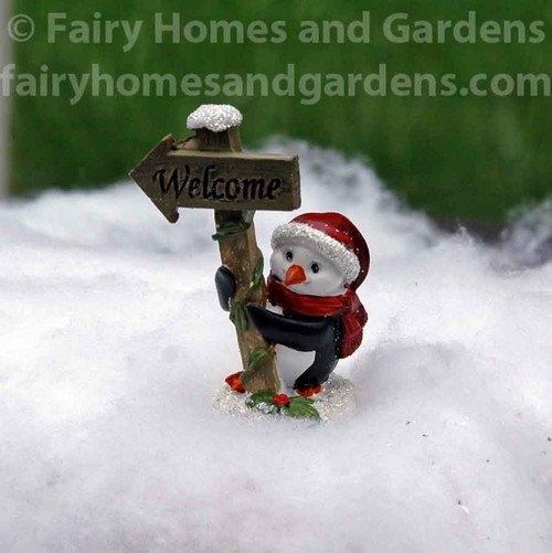 Miniature Christmas "Welcome" Sign With Penguin