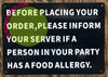 BEFORE PLACING ORDER - FOOD ALERGY SIGNAGE BEFORE PLACING ORDER - FOOD ALERGY SIGNAGE
