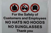 For The Safety of customers and Employees No Hats No Hoods No Sunglasses Thank You -Sticker For The Safety of customers and Employees No Hats No Hoods No Sunglasses Thank You -Sticker