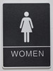 WOMEN Restroom Sign- BLACK- Braille DOB SIGN with Raised Tactile Graphics and Letters
