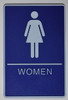 WOMEN Restroom Sign- BLUE- Braille Sign with Raised Tactile Graphics and Letters