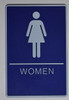WOMEN Restroom Sign- BLUE- Braille HPD SIGN with Raised Tactile Graphics and Letters