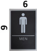 MEN Restroom Sign- BLACK- Braille SIGNAGE with Raised Tactile Graphics and Letters