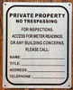 PRIVATE PROPERTY NO TRESPASSING SIGN- WHITE