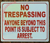 NO TRESPASSING Anyone Beyond This Point Sign NO TRESPASSING Anyone Beyond This Point Sign
