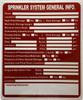 SPRINKLER SYSTEM GENERAL INFO SAFETY SIGN