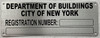 DEPT OF BUILDING SERIAL NUMBER COMPLIANCE SIGN