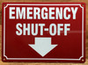 HPD EMERGENCY SHUT-OFF SIGN ARROW DOWN
