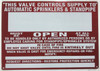 This Valve Control Supply to Automatic Sprinkler and Standpipe- Hpd Sign