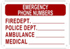 Emergency Phone Numbers sign