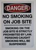 DANGER: NO SMOKING ON JOB SITE SIGN Hpd Sign