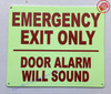 Photoluminescent EMERGENCY EXIT ALARM WILL SOUND AUTOMATICALLY WHEN DOOR OPENS Hotel Sign