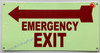 Photoluminescent EMERGENCY EXIT WITH ARROW left/GLOW IN THE DARK EMERGENCY EXIT WITH ARROW left Fire Deparment Sign