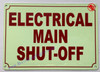 Photoluminescent ELECTRICAL MAIN SHUT-OFF/GLOW IN THE DARK ELECTRICAL MAIN SHUT-OFF Hotel Sign