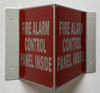Corridor Fire alarm control panel inside-Fire alarm control panel inside Hallway Hotel Sign