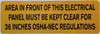Area In Front Of This Electrical Panel Must Be Kept Clear For 36 Inch Fire Deparment Sign