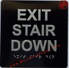 EXIT STAIR DOWN Raised letters & Grade 2 Braille - Includes Red Adhesive pad for Easy Installation
