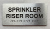 SPRINKLER RISER ROOM  with Raised letters/Image & Grade 2 Braille - Includes Red Adhesive pad for Easy Installation Fire Deparment Sign