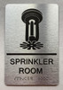 SPRINKLER ROOM with Raised letters/Image & Grade 2 Braille - Includes Red Adhesive pad for Easy Installation Safety Sign