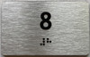 Signage Apartment number  - Unit number  / Suite  comes with Raised letters & Grade 2 Braille - Includes Red Adhesive pad for Easy Installation - The park Ave Line (NUMBER 8)
