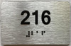 Signage Apartment number  - Unit number  / Suite number  comes with Raised letters & Grade 2 Braille - Includes Red Adhesive pad for Easy Installation - The park Ave Line (Apt 216)